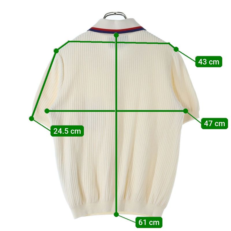 Gucci Patch Logo Cotton Ribbed Knit Short Sleeves Polo Shirt Sweater Ivory