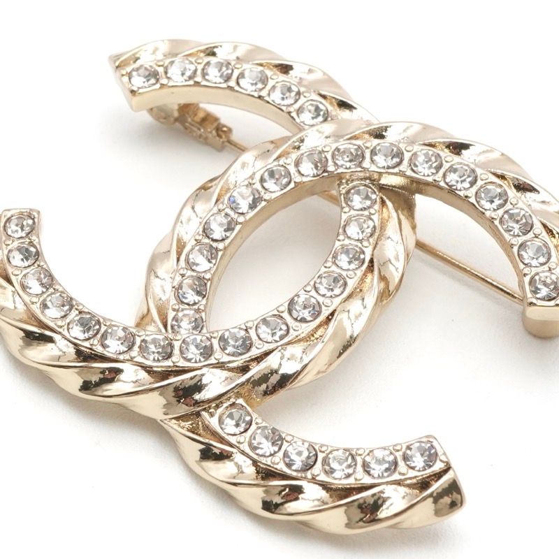 Chanel Brooch Corsage Gold Here Mark Rhinestone