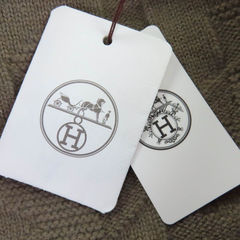 Hermes 24AW 4h2523d3 100% Wool H Pattern Long-sleeved Knit Dress Brownish 36