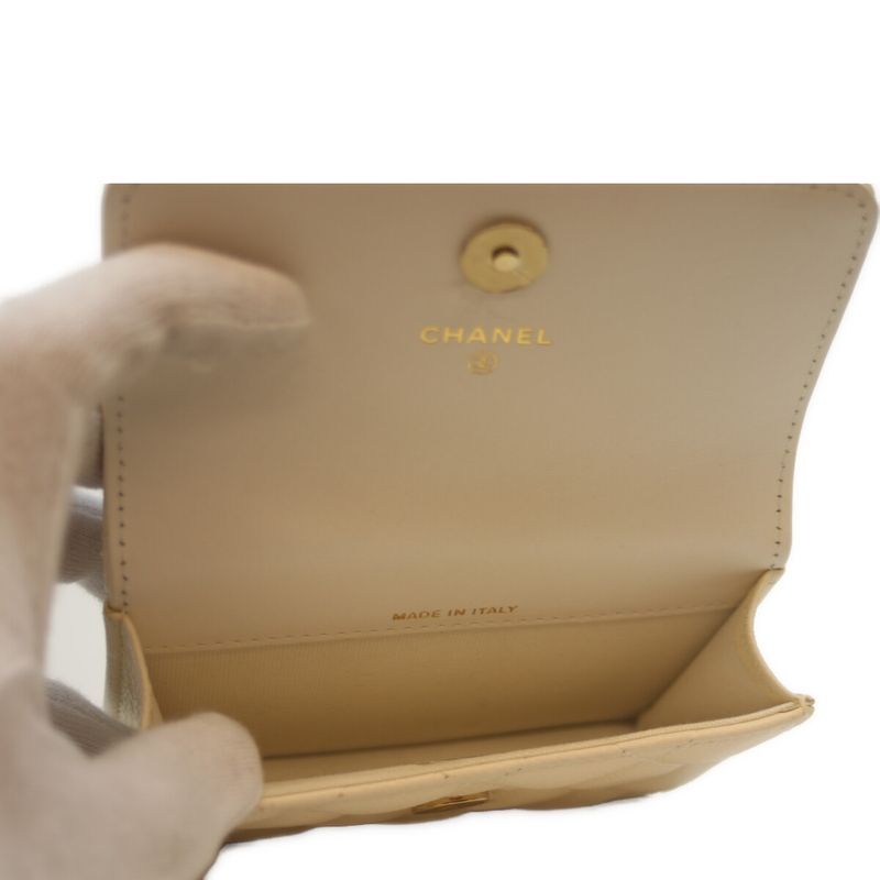 Chanel Ap3352 White Caviar GHW Matrasse Ribbon Chain Belt Mini Pouch