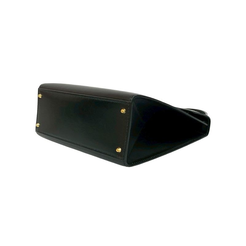 Celine Vintage Circle Logo Hardware Leather 2-Way Handbag Shoulder Bag Black