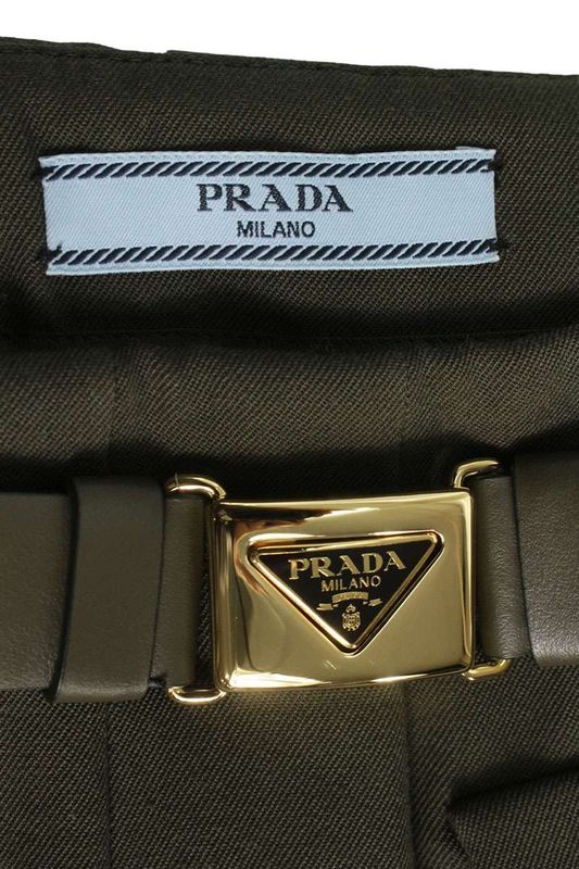 Prada P179xk Pleated Skirt With Triangle Logo Belt Women 36