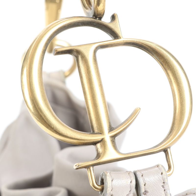 Christian Dior Pleated Leather Shoulder Bag Shoulder Hand Gray Women's RRM