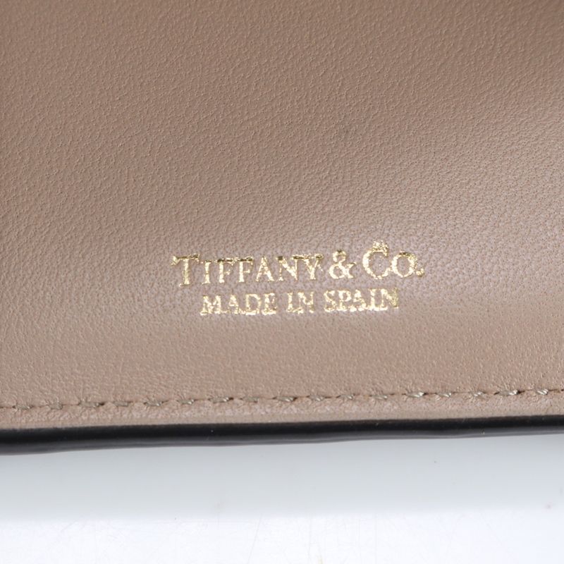 Tiffany & Co T Logo Leather Trifold Wallet Compact Wallet Genuine Black Women's