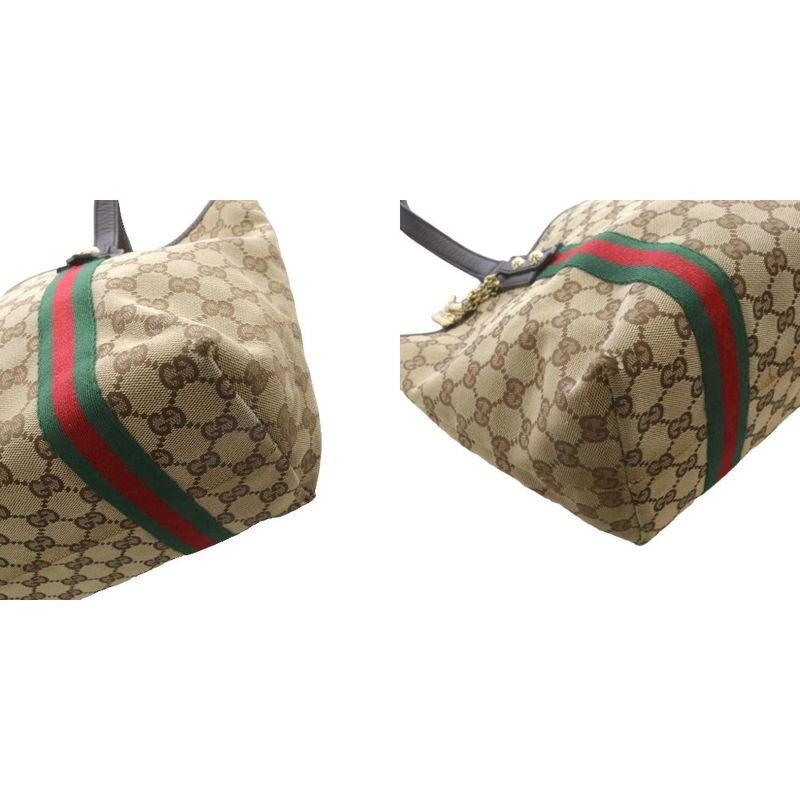Gucci GG Canvas Sherry Line Tote Handbag Brown
