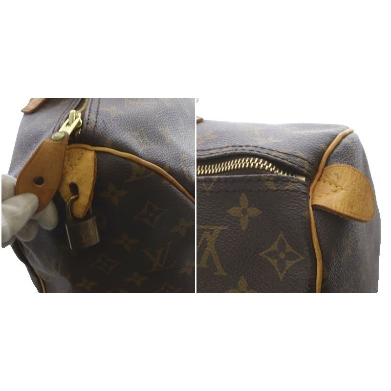 Louis Vuitton Monogram Speedy 35 Boston Bag Handbag Brown With Padlock M41524