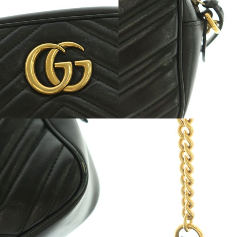 Gucci GG Marmont Shoulder Bag Quilted Leather Black 447632 MI - Os-oh