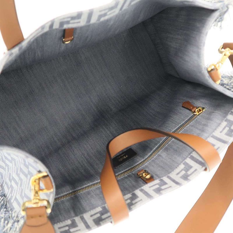 Fendi Denim Effect Ff Jacquard Bag Denim Jacquard Shoulder Tote Bag 8bh435aut4