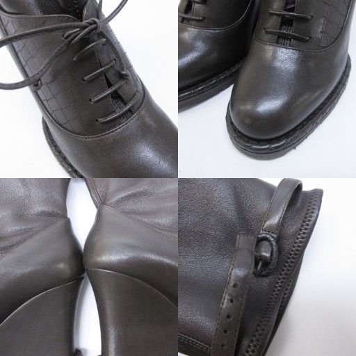 Bottega Veneta Intrecciato Short Boots Wedge Sole Leather Stitching Lace Up 36