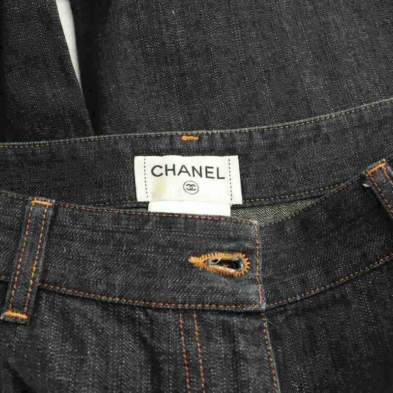 Chanel Front Pockets Denim Pants Jeans Zipper Fly Cotton 36 Dark Blue NR - OS