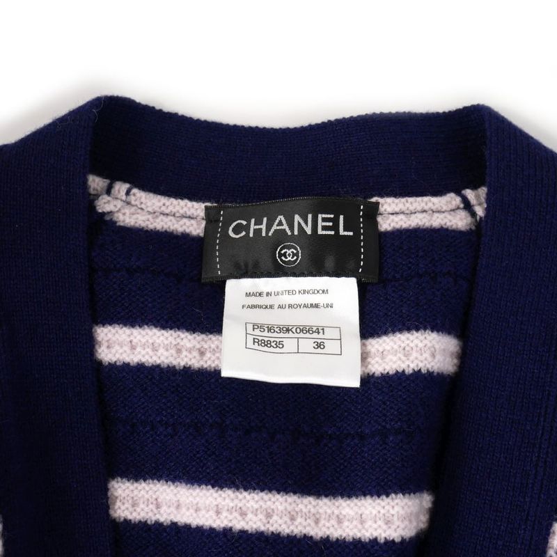 Chanel 2015ss Cashmere Cardigan Dress Striped Short Sleeves 36 Navy Pink