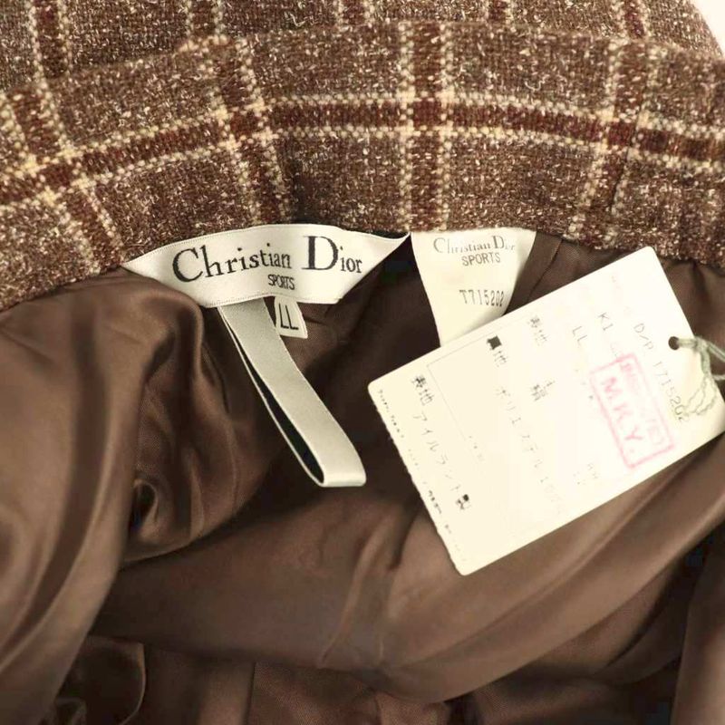 Christian DIOR Sport Sports Check Pants Wide Straight Tucked Silk Blend LL