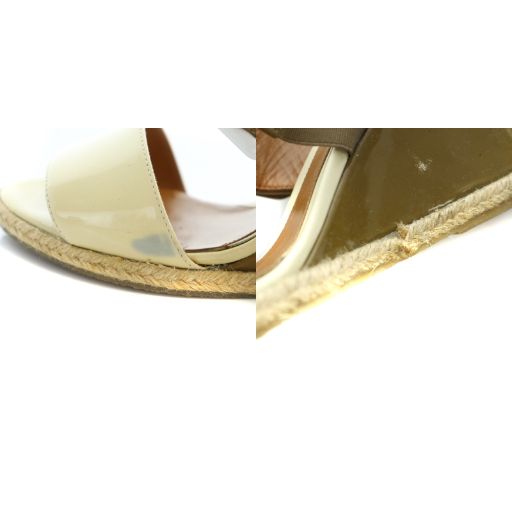 Fendi Sandals Leather Wedge Sole Logo Enamel 37.5 24.5cm (9.65in) Ivory Brown -