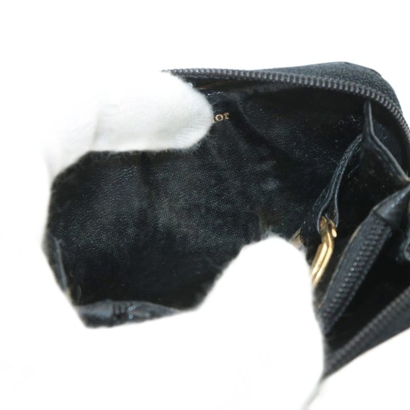 Christian DIOR Coin Case Leather L-shape Zipper CD Logo Black XZ - GY18