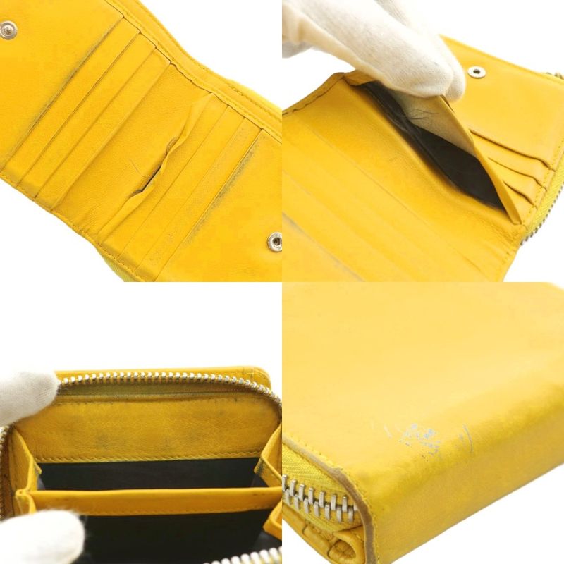 Balenciaga Paper Billfold Wallet Fold Leather Logo Yellow XZ - GY11