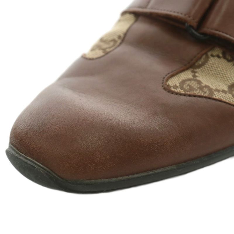 Gucci Sneakers GG Canvas Leather Low Cut Double Strap Velcro 41 26cm (10.24in)