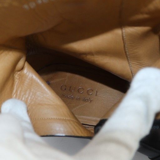 Gucci 309043 Short Boots Leather Interlocking Side Zip 6 25cm (9.84in) Black -