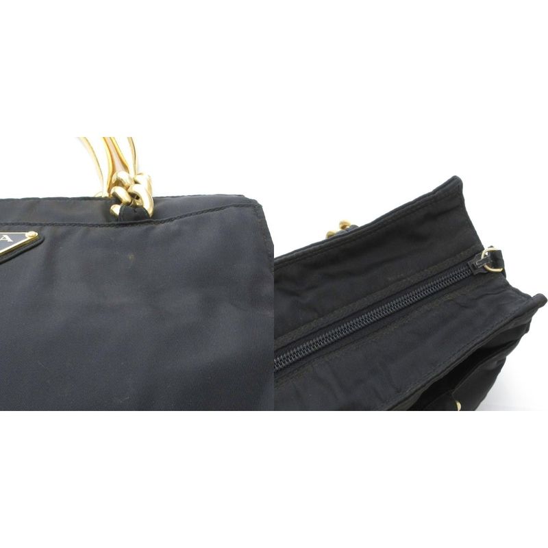 Prada Handbag Logo Triangle Plate Metal Handle Chain Nylon Black AE - GY18
