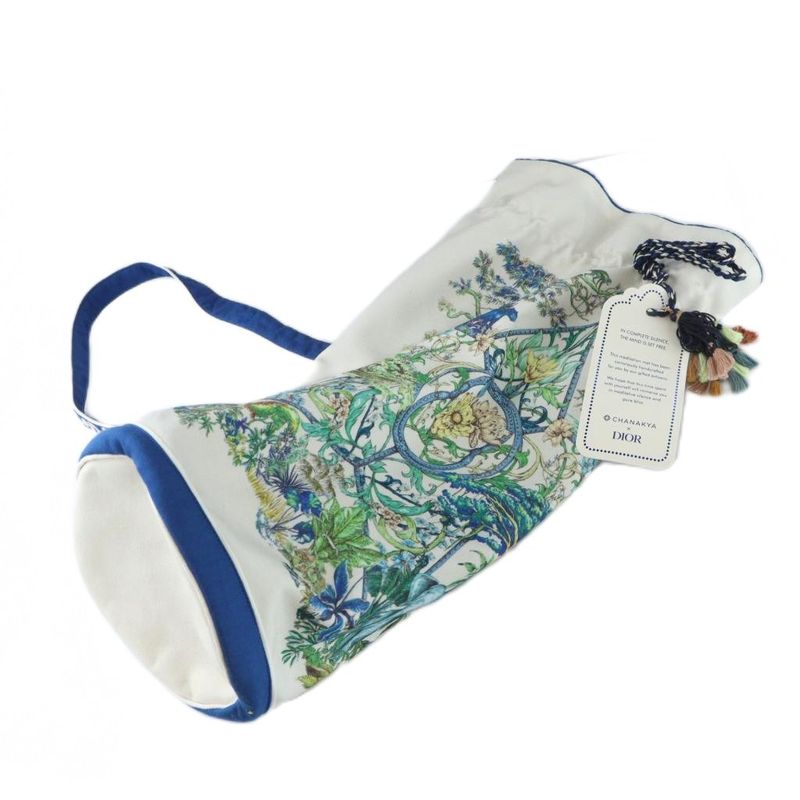 Christian DIOR Rug Mat Fabric Total Pattern Tassel Square Logo White Blue -