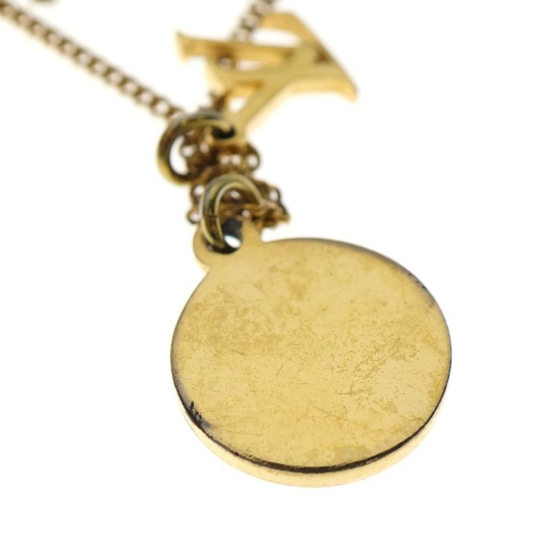 Louis Vuitton LV Logo Ring Monogram Charm Medal Chain Necklace Gold M80189
