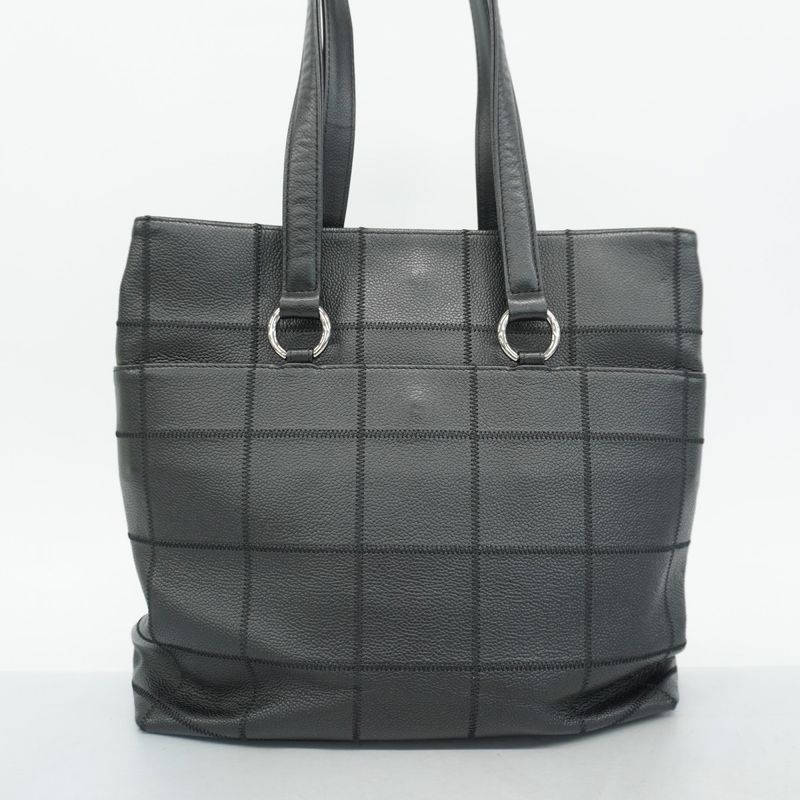 Chanel Tote Bag Choco Bar Caviar Skin Black Silver Hardware Women