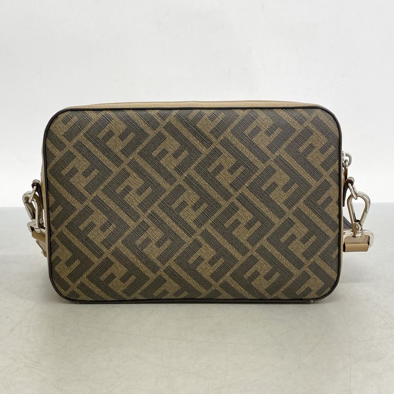 Fendi Shoulder Bag Zucca PVC Leather Brown Silver Hardware Men's