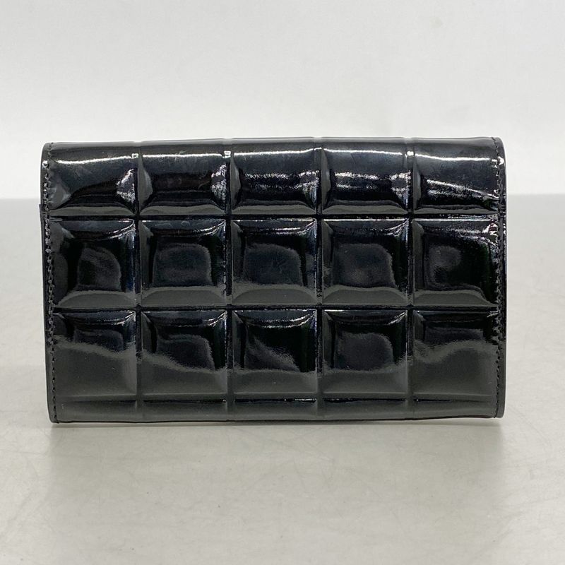 Chanel Card Case Choco Bar Patent Leather Black Silver Hardware Women