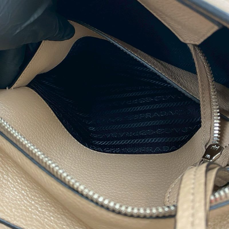 Prada Logo Shape Press Vitello Phoenix Leather Shoulder Bag