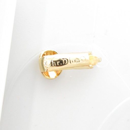 Christian DIOR Rhinestone Logo Teardrop Costume Earring Drop Shape Gold Color