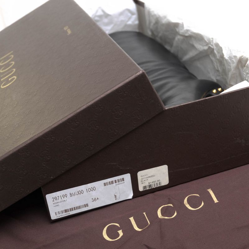 Gucci Long Boots Shoes Women Leather Black 297199 Jacquelyne Tall Boots Plain