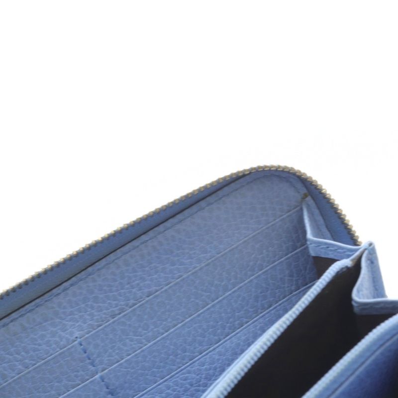 Gucci Interlocking G Round Zipper Long Wallet Leather Light Blue