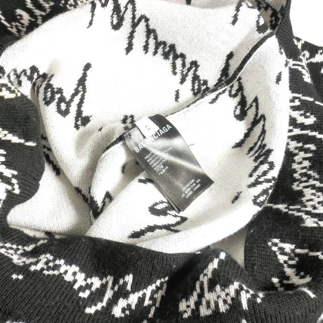 Balenciaga 20AW Scribble Jacquard Logo Oversized Knit Sweater Long Sleeve S
