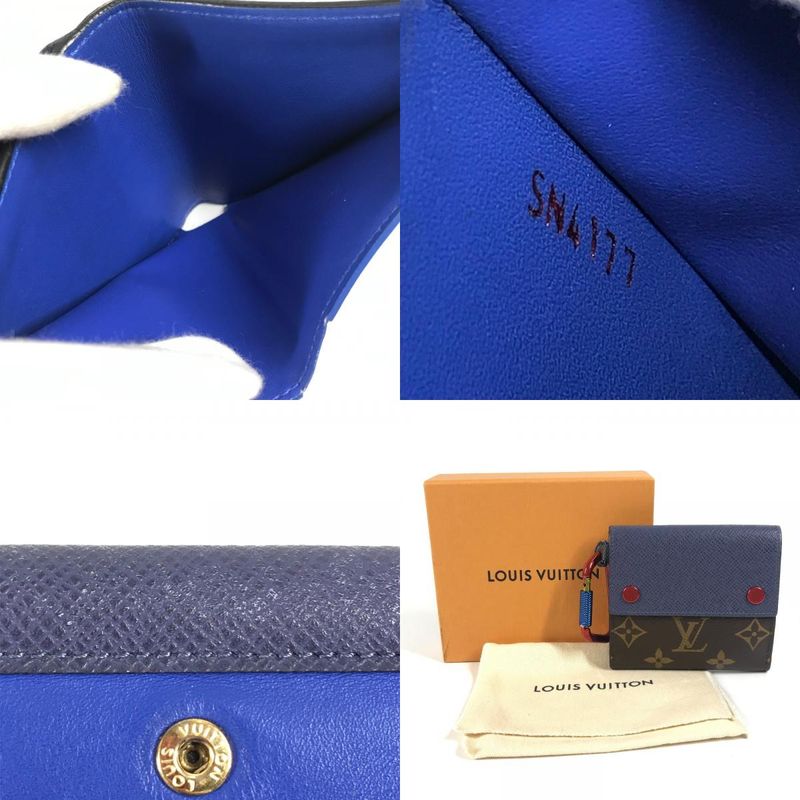 Louis Vuitton Bifold Compact Wallet M63041 Monogram Canvas Blue And Red