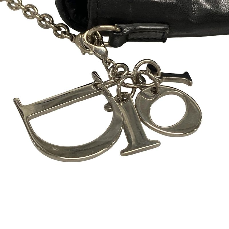 DIOR Christian Dior Shoulder Bag Canage Stitch Black Chain Shoulder Leather