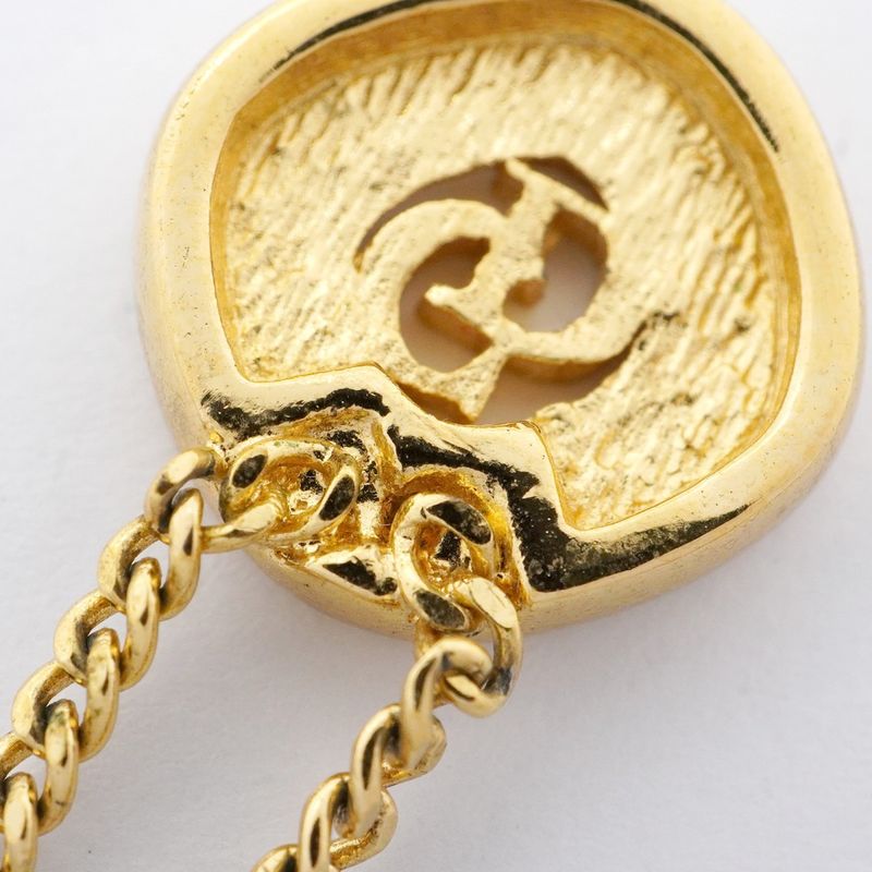 Christian Dior Necklace CD Logo GP Plated Rhinestone Gold Ladies