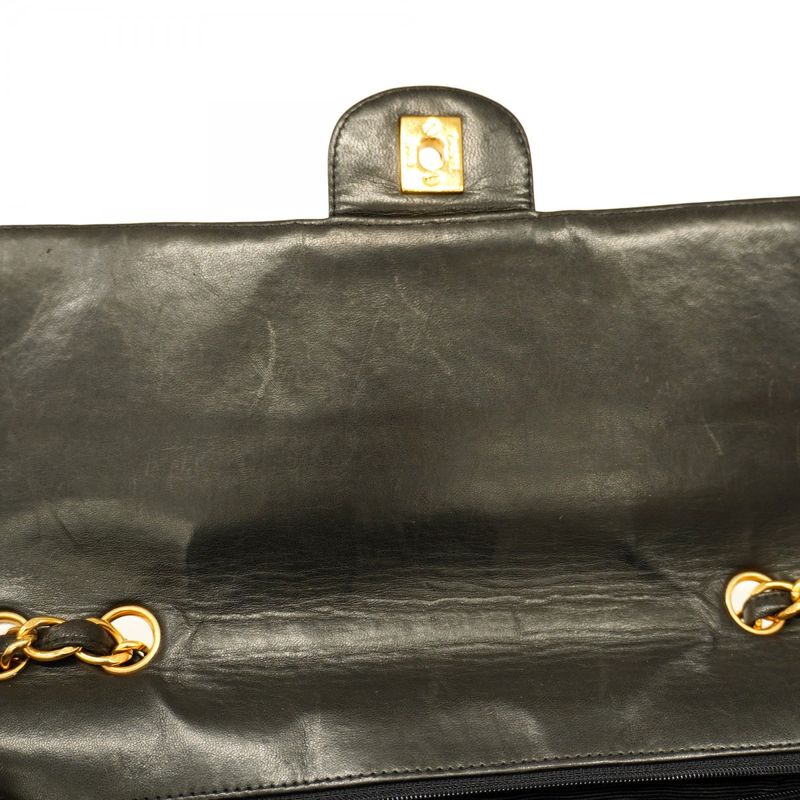 Chanel Shoulder Bag Deka Matelasse Lambskin Black Gold Hardware Women