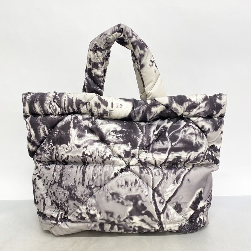 Prada Tote Bag Nylon Black Gray Silver Hardware Women's