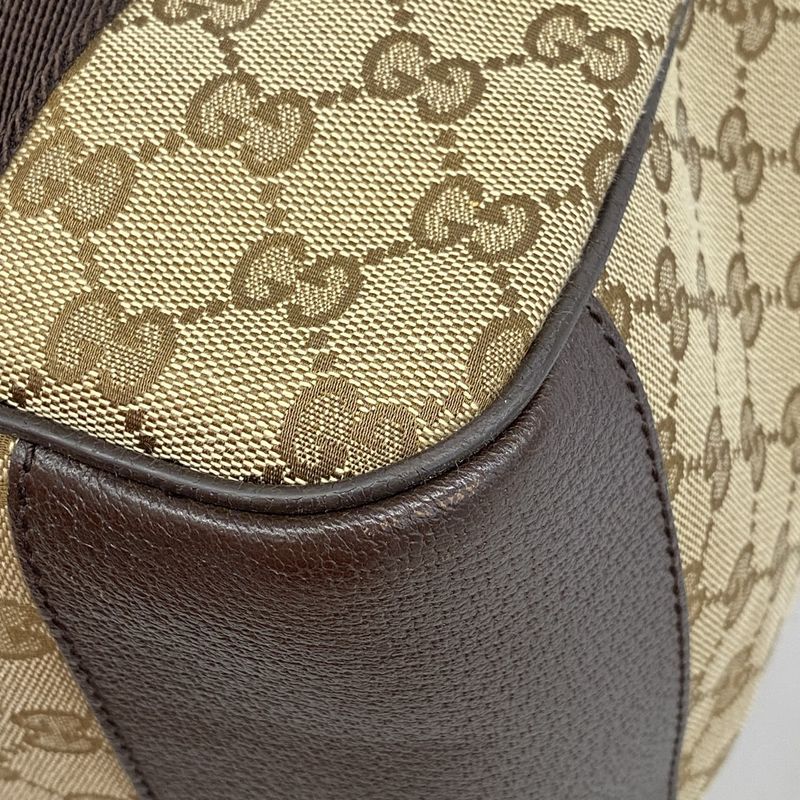 Gucci Boston Bag GG Canvas 268163 Canvas Brown Beige Silver Hardware 2way Bag