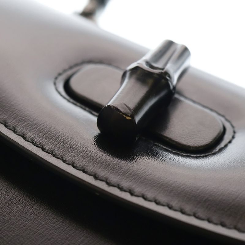 Gucci Bamboo 1947 Small Top Handle Handbag Black Leather 675797 Black Hardware