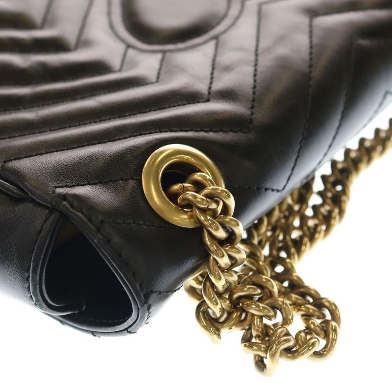 Gucci GG Marmont Chain Shoulder Bag Black Leather 443497 Gold Hardware