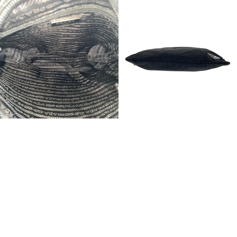 Prada Tessuto Triangle Logo Plate Black Silver Hardware Nylon Leather Shoulder