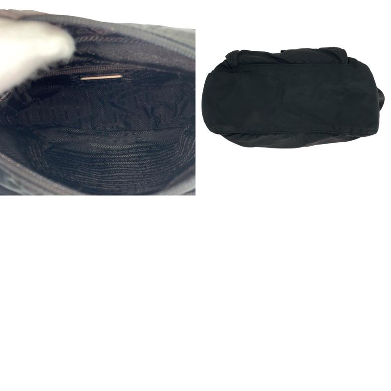 Prada Tessuto Triangle Logo Plate Black Silver Hardware Nylon Leather Shoulder