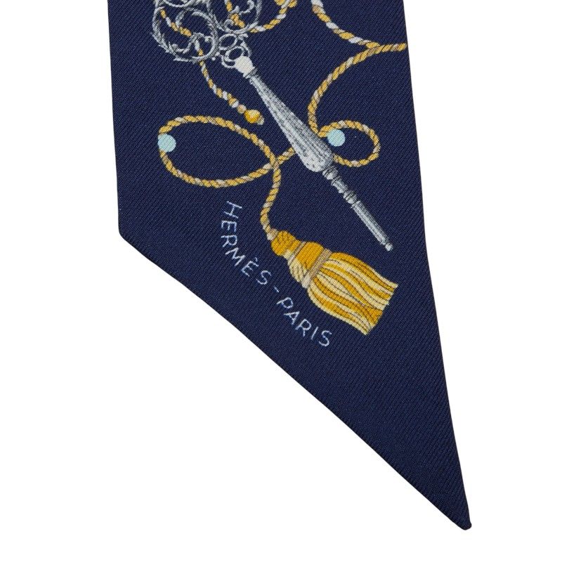 Hermes Twilly Les Cles a Pois Les Cles a Pois Navy Multicolor Silk Women Hermes