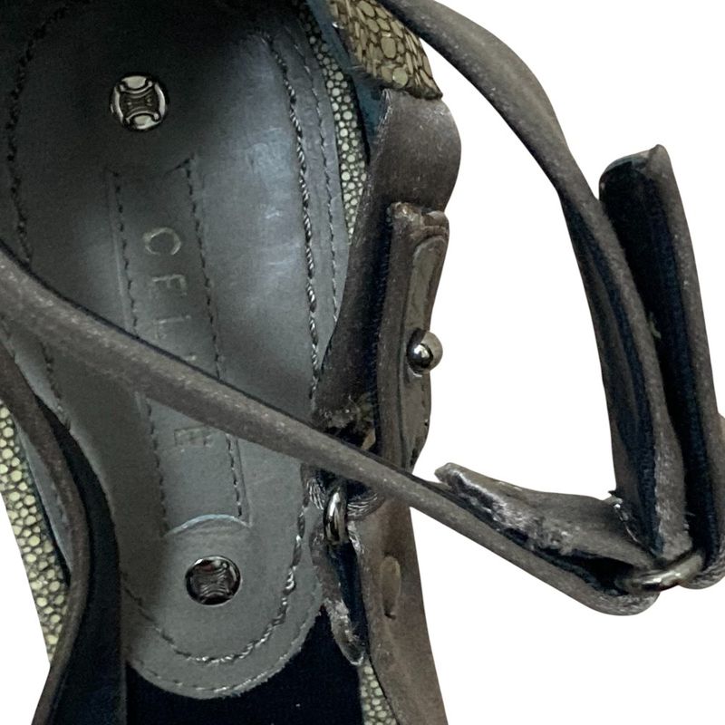 Good Celine Stingray Leather Strap Mules Size 37 Approx 23.5cm (9.25in) Gray