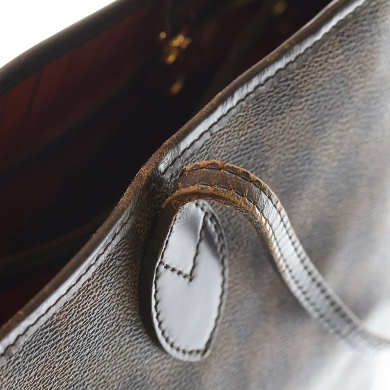 Louis Vuitton Damier Neverfull MM Tote Handbag Leather X PVC Brown N51105 Gold