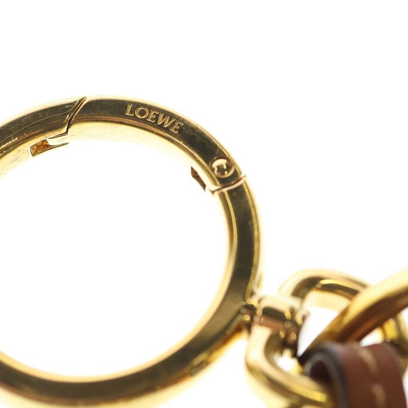 Loewe Anagram Logo Key Holder Key Ring Bag Charm Brown Gold Hardware Leather