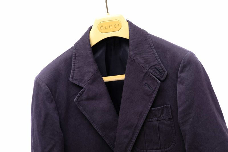 Gucci Tailored Jacket Bleather Jkt Outerwear Men Cotton Canvas Navy Blue Navy