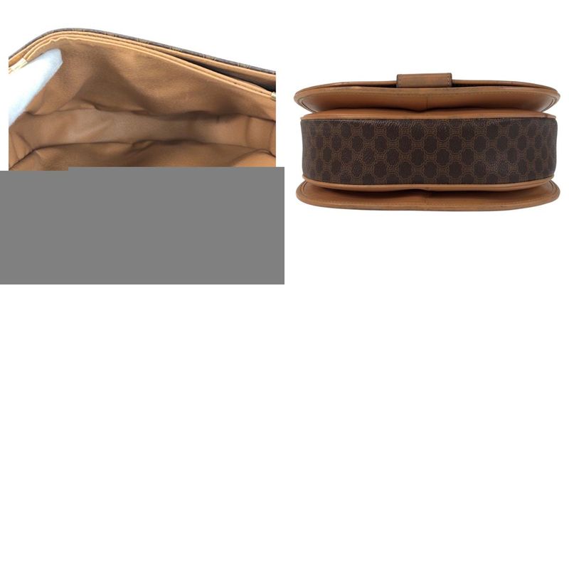 Celine Vintage Macadam Brown Gold Hardware PVC Leather Shoulder Bag Pochette