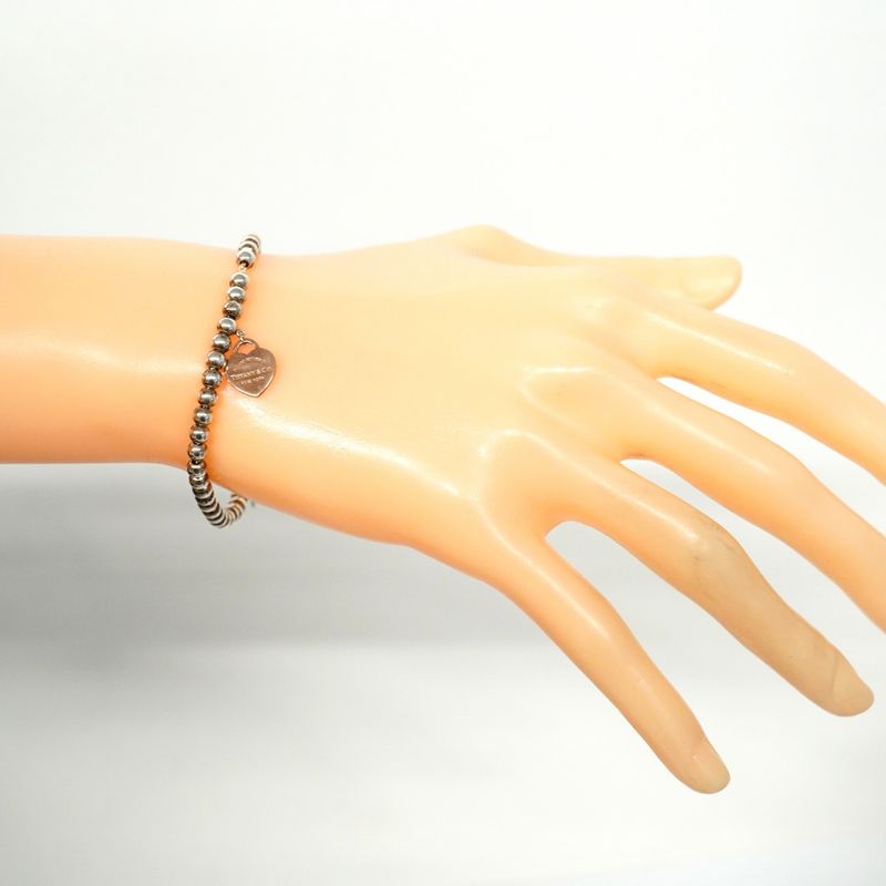 Tiffany & Co Bracelet Return To Heart Beaded Silver 925 Rubed Metal Women's