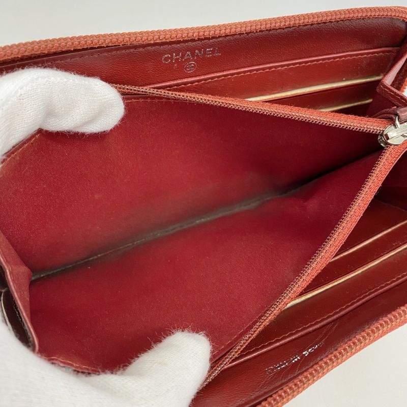 Chanel Long Wallet Camellia Lambskin Bordeaux Silver Hardware Women